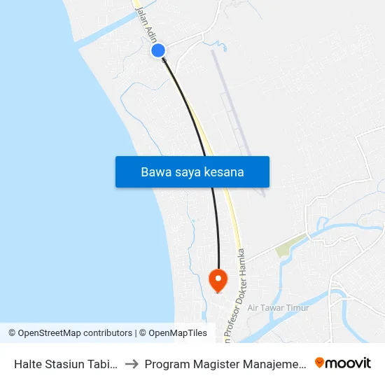 Halte Stasiun Tabing 1 to Program Magister Manajemen Unp map