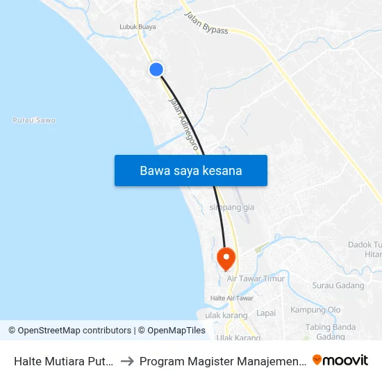Halte Mutiara Putih 1 to Program Magister Manajemen Unp map