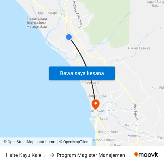 Halte Kayu Kalek 2 to Program Magister Manajemen Unp map