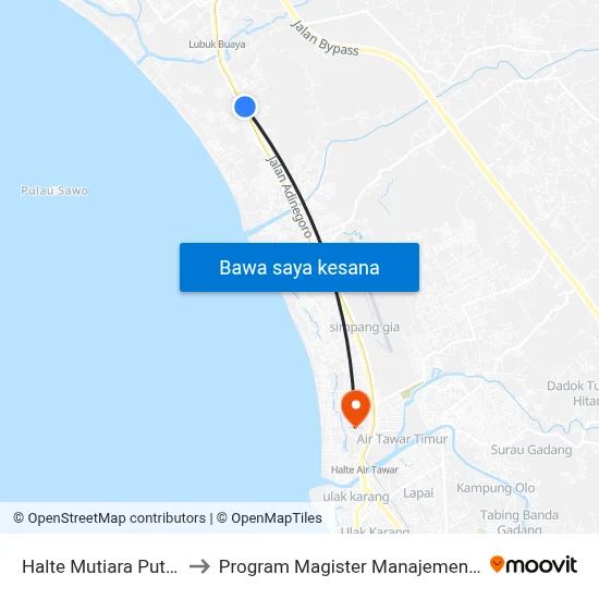 Halte Mutiara Putih 2 to Program Magister Manajemen Unp map