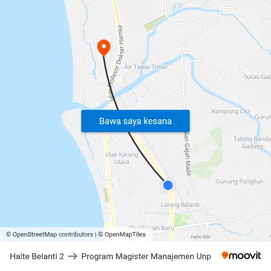 Halte Belanti 2 to Program Magister Manajemen Unp map