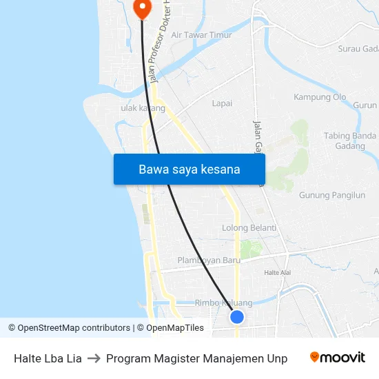 Halte Lba Lia to Program Magister Manajemen Unp map