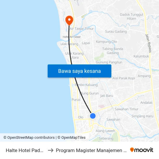 Halte Hotel Padang to Program Magister Manajemen Unp map