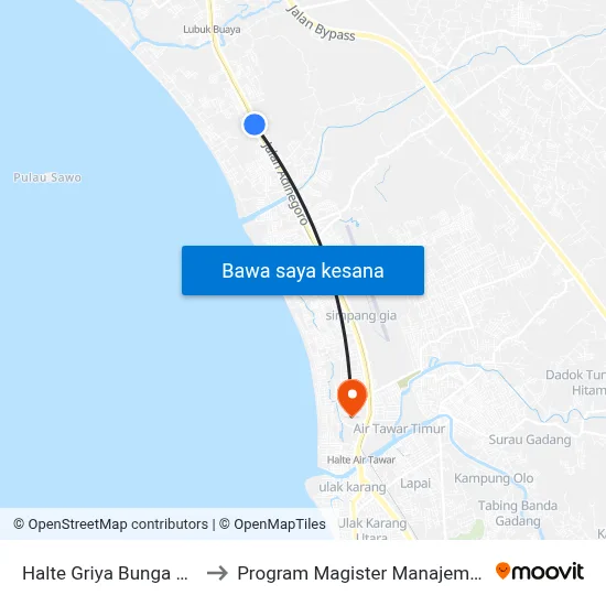 Halte Griya Bunga Mas 1 to Program Magister Manajemen Unp map