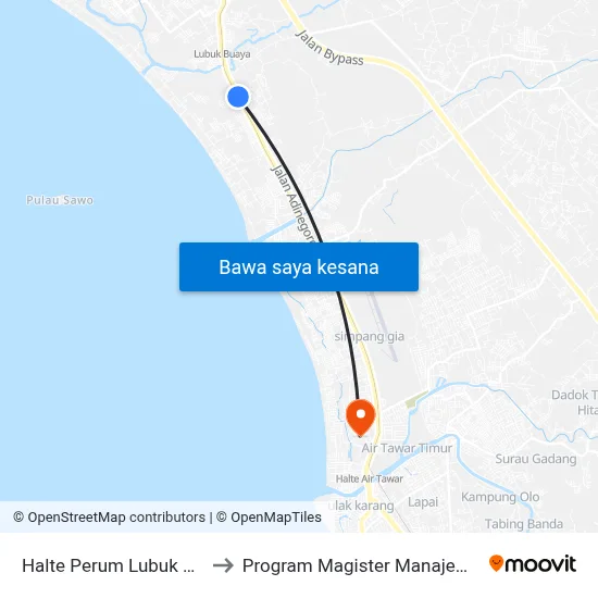 Halte Perum Lubuk Gading to Program Magister Manajemen Unp map