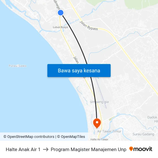 Halte Anak Air 1 to Program Magister Manajemen Unp map