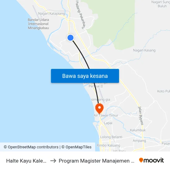 Halte Kayu Kalek 1 to Program Magister Manajemen Unp map