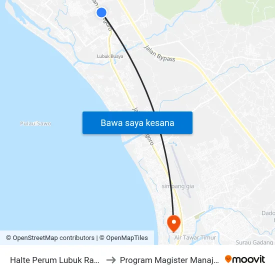 Halte Perum Lubuk Raya Lestari to Program Magister Manajemen Unp map