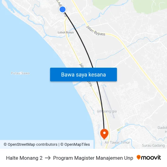 Halte Monang 2 to Program Magister Manajemen Unp map