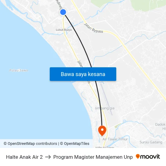 Halte Anak Air 2 to Program Magister Manajemen Unp map