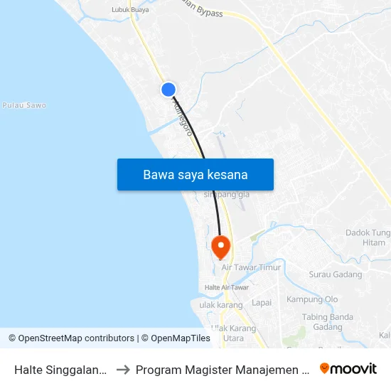 Halte Singgalang 2 to Program Magister Manajemen Unp map