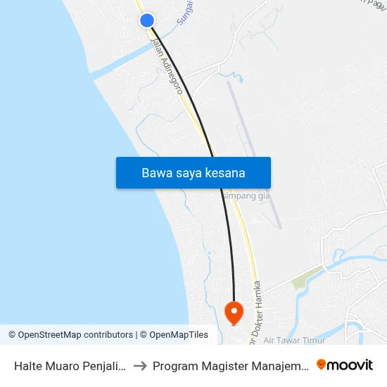 Halte Muaro Penjalinan 2 to Program Magister Manajemen Unp map