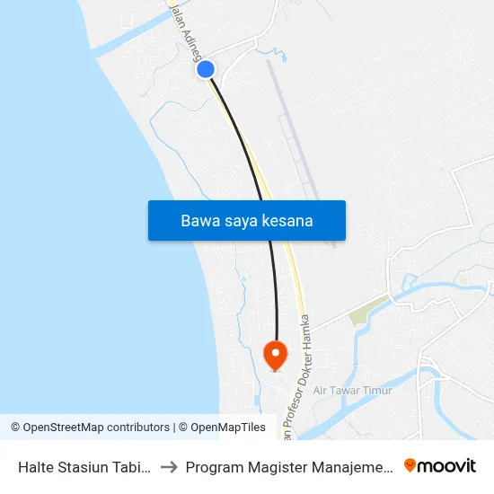 Halte Stasiun Tabing 2 to Program Magister Manajemen Unp map