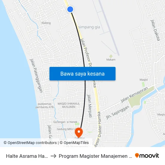 Halte Asrama Haji 2 to Program Magister Manajemen Unp map