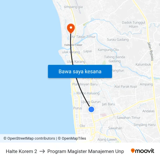 Halte Korem 2 to Program Magister Manajemen Unp map