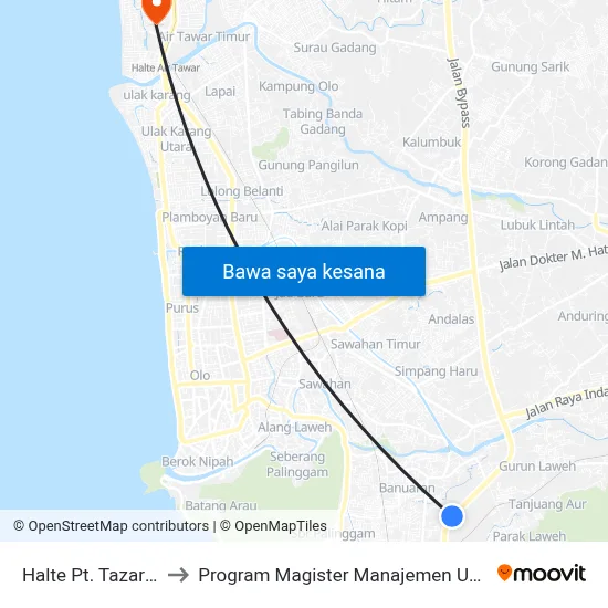 Halte Pt. Tazar 1 to Program Magister Manajemen Unp map