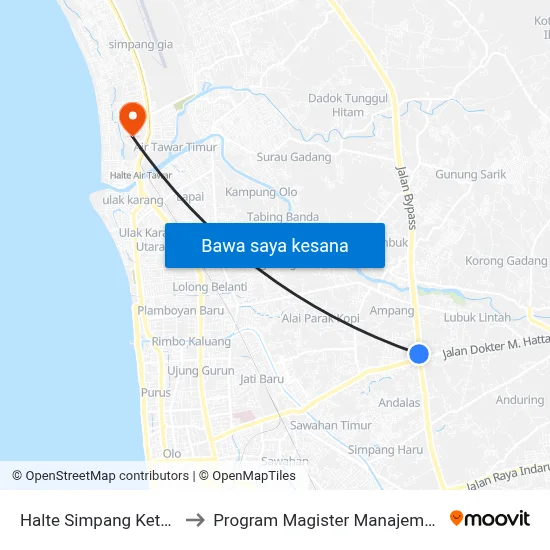 Halte Simpang Ketaping to Program Magister Manajemen Unp map
