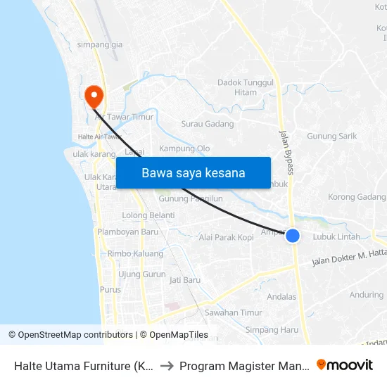 Halte Utama Furniture (Kayu Gadang) to Program Magister Manajemen Unp map