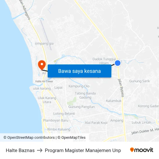 Halte Baznas to Program Magister Manajemen Unp map