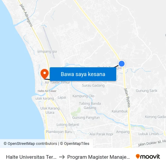 Halte Universitas Terbuka I to Program Magister Manajemen Unp map