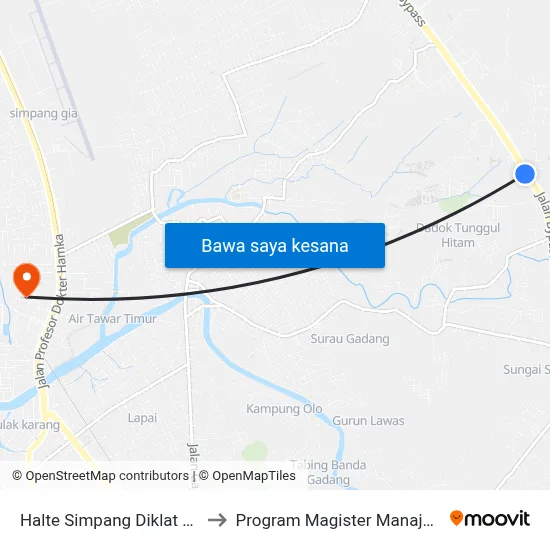 Halte Simpang Diklat Olahraga to Program Magister Manajemen Unp map
