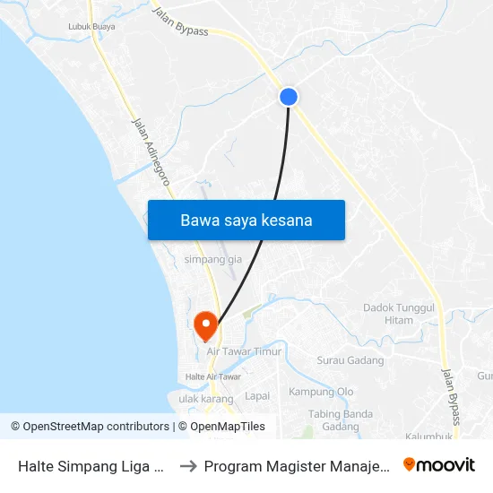 Halte Simpang Liga Dakwah to Program Magister Manajemen Unp map