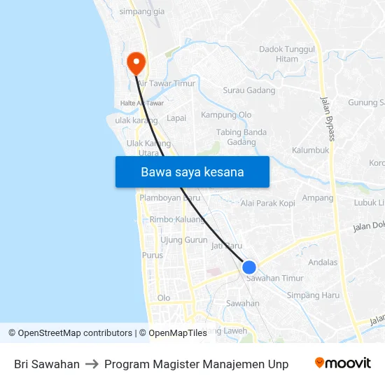 Bri Sawahan to Program Magister Manajemen Unp map