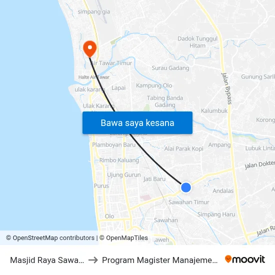 Masjid Raya Sawahan to Program Magister Manajemen Unp map