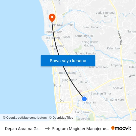 Depan Asrama Ganting to Program Magister Manajemen Unp map