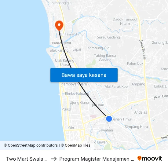 Two Mart Swalayan to Program Magister Manajemen Unp map