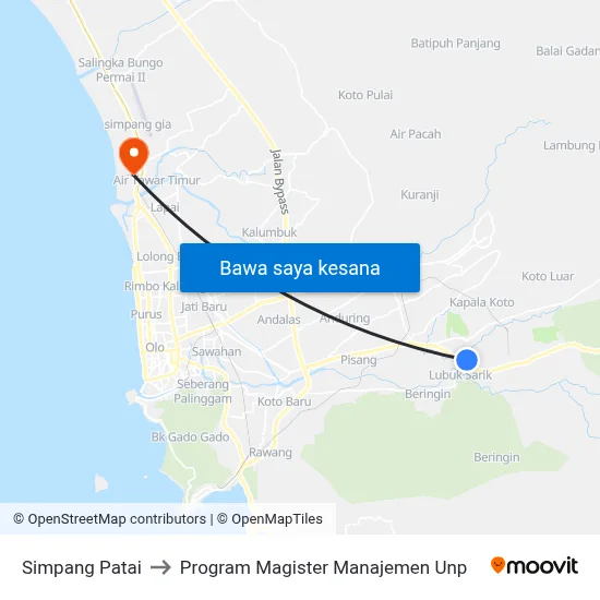 Simpang Patai to Program Magister Manajemen Unp map
