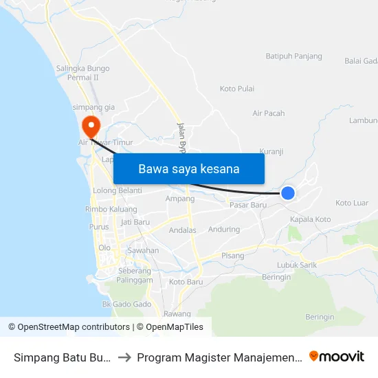 Simpang Batu Busuk to Program Magister Manajemen Unp map
