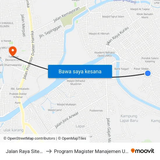 Jalan Raya Siteba to Program Magister Manajemen Unp map