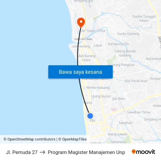 Jl. Pemuda 27 to Program Magister Manajemen Unp map
