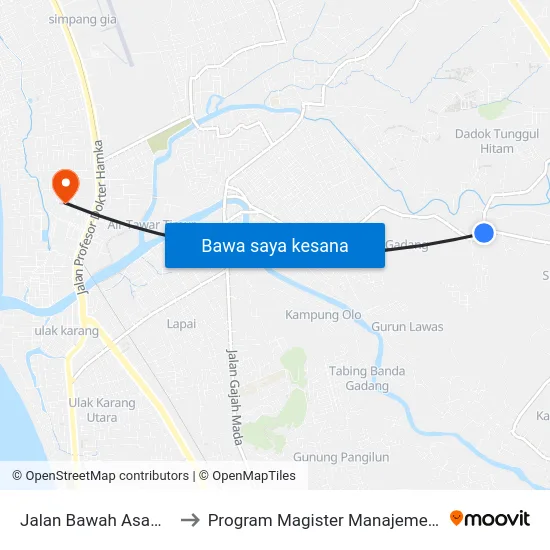 Jalan Bawah Asam, 39 to Program Magister Manajemen Unp map