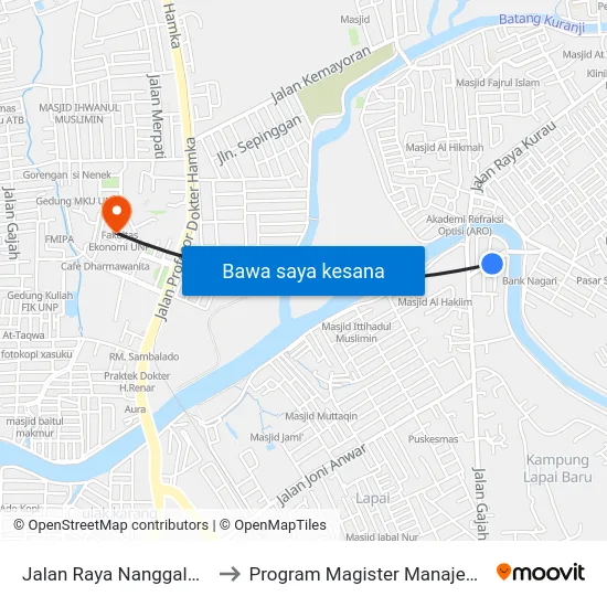 Jalan Raya Nanggalo, 25kel to Program Magister Manajemen Unp map