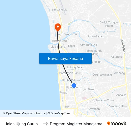 Jalan Ujung Gurun, 27b to Program Magister Manajemen Unp map