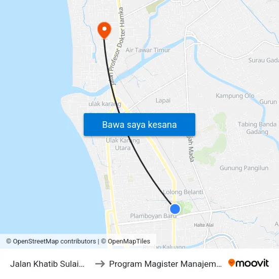 Jalan Khatib Sulaiman, 8 to Program Magister Manajemen Unp map