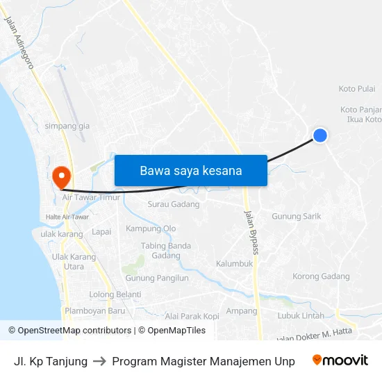 Jl. Kp Tanjung to Program Magister Manajemen Unp map
