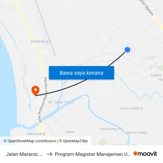 Jalan Maransi, 35 to Program Magister Manajemen Unp map