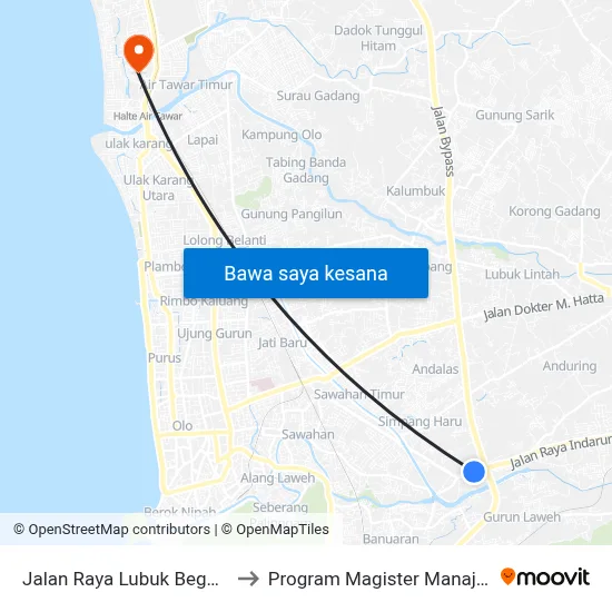 Jalan Raya Lubuk Begalung, 24a to Program Magister Manajemen Unp map