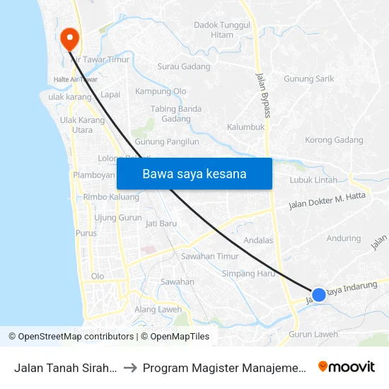Jalan Tanah Sirah, 10 to Program Magister Manajemen Unp map