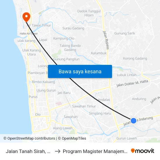 Jalan Tanah Sirah, No.64 to Program Magister Manajemen Unp map