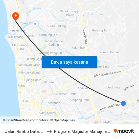 Jalan Rimbo Data, 19kel to Program Magister Manajemen Unp map