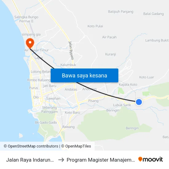 Jalan Raya Indarung, 27a to Program Magister Manajemen Unp map
