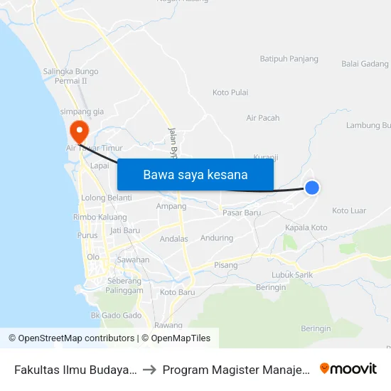 Fakultas Ilmu Budaya Unand to Program Magister Manajemen Unp map