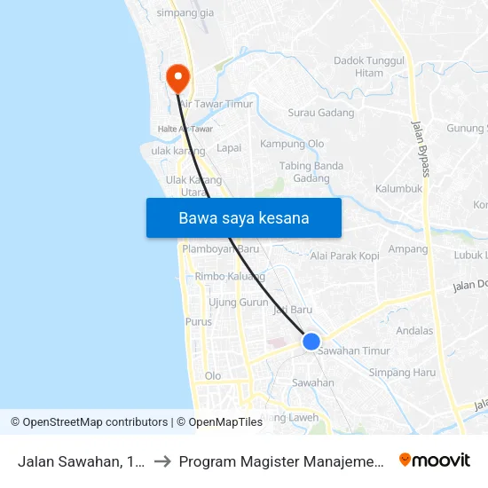 Jalan Sawahan, 103a to Program Magister Manajemen Unp map
