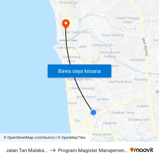 Jalan Tan Malaka, 20 to Program Magister Manajemen Unp map