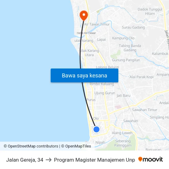 Jalan Gereja, 34 to Program Magister Manajemen Unp map