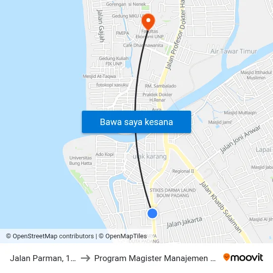 Jalan Parman, 181 to Program Magister Manajemen Unp map